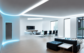 A modern home filled with various led lights
