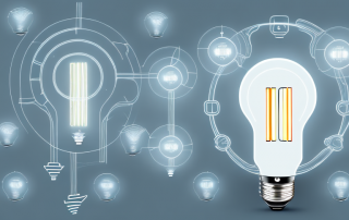 Several different types of smart light bulbs glowing in a modern