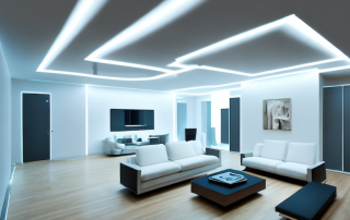 A modern home interior illuminated by various led lights