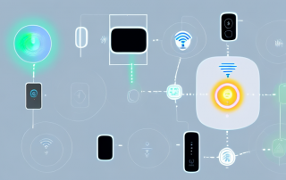 A modern house filled with various smart devices like a smart thermostat