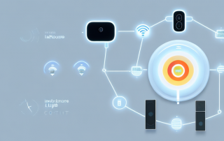 A modern house filled with various smart devices like a smart thermostat