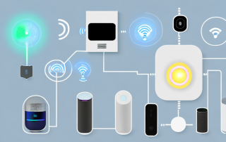 A modern house filled with various smart home devices like a smart thermostat