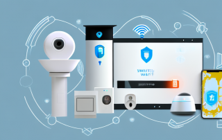 A modern home equipped with various smart security devices like a smart lock