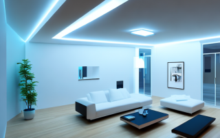 A modern home interior at night