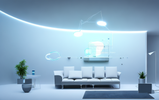 A modern home interior showcasing various light fixtures