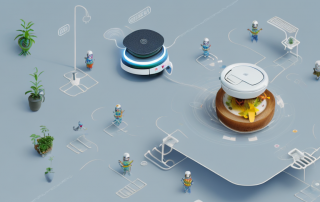 A whimsical smart home with unconventional features like a robotic vacuum climbing the walls