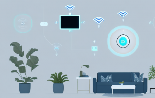 A modern home interior filled with various smart home devices like a smart thermostat