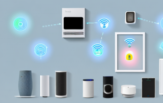 A modern house with various smart devices like a smart thermostat