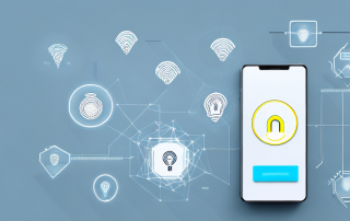 Several high-tech motion sensors connected to a smartphone app