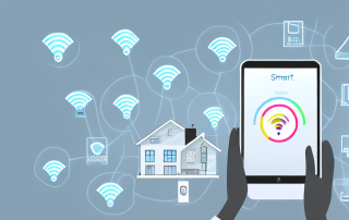 A smart home filled with various high-tech devices such as automated curtains