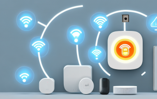 A smart home showcasing various devices like a smart thermostat