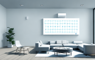 A modern living room with a radiant floor heating system