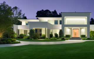 A modern house at dusk