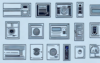 Several different types of alarm systems displayed in various parts of a stylized