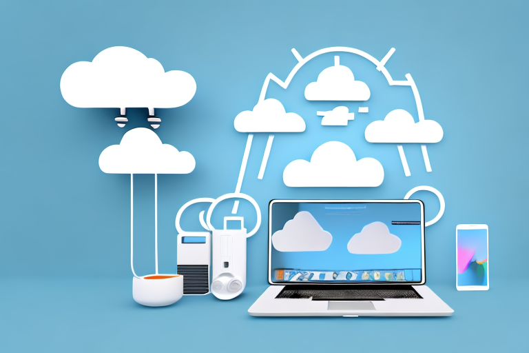 A modern home setup with various devices like a laptop