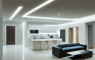 A modern home interior at night