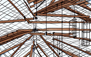 A roof structure in the process of being renovated