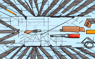 A roof under construction with various tools and materials around