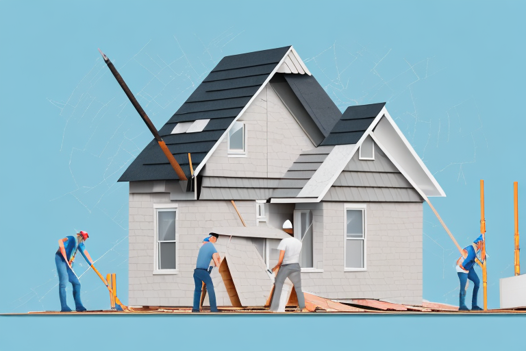 A house with its roof being replaced