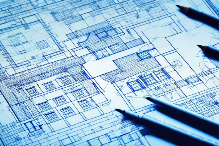 A blueprint of a house with various economic symbols like percentages
