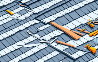 A rooftop under renovation with different types of roofing materials and tools scattered around