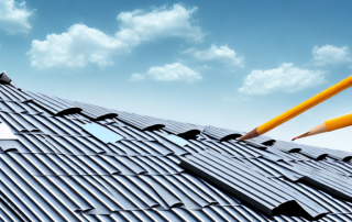 A rooftop under construction with various roofing materials scattered around