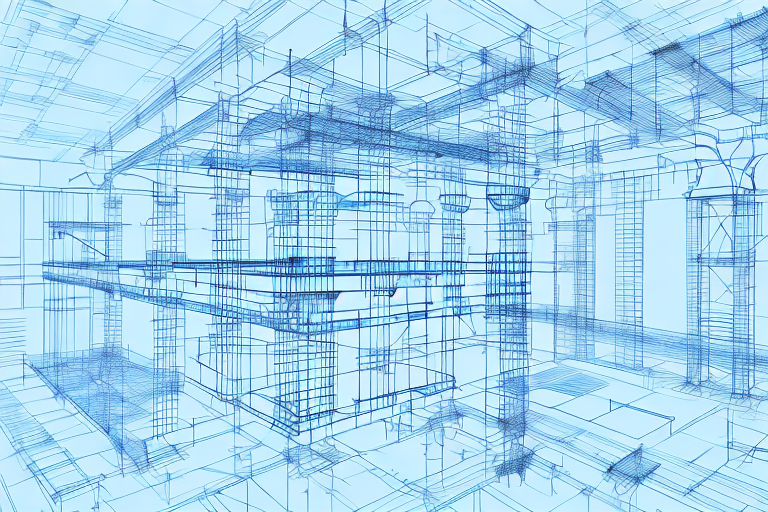 Various construction tools and blueprints