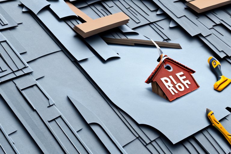 Various roofing tools and materials with price tags attached