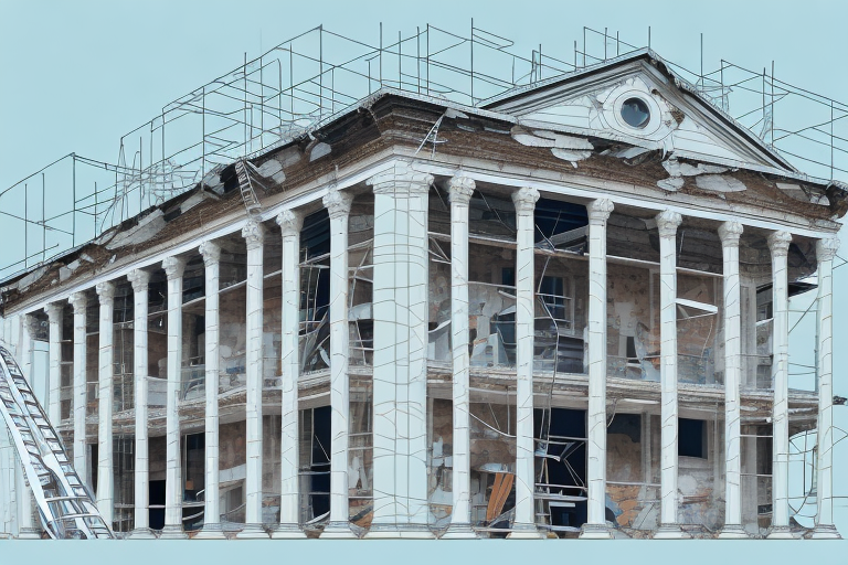 A historic building under renovation with scaffolding