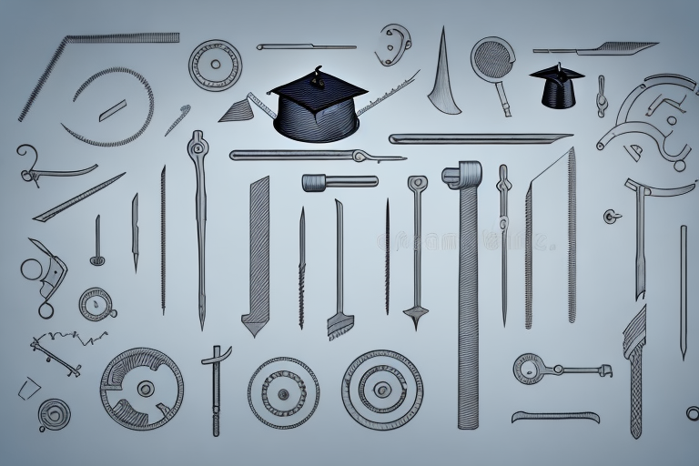 Various metalworking tools and a graduated cap