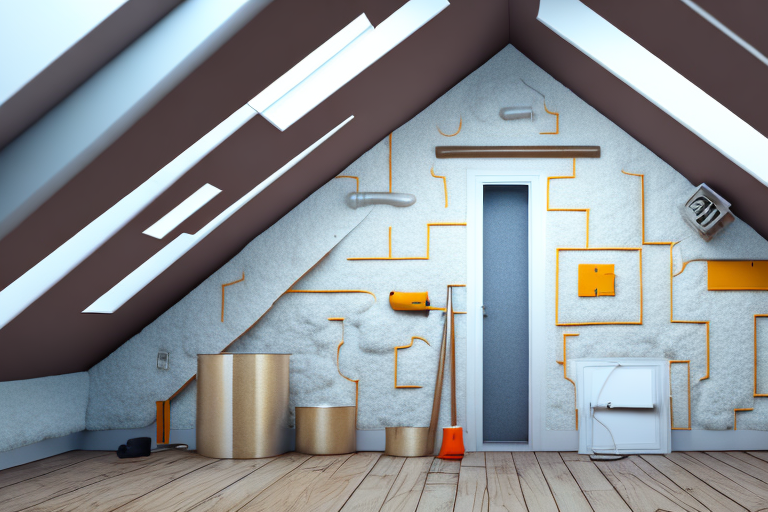 An attic with visible insulation materials