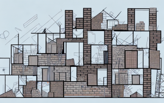 A house under construction with various elements like bricks