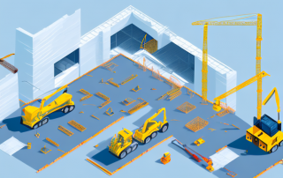 A construction site with various equipment like cranes