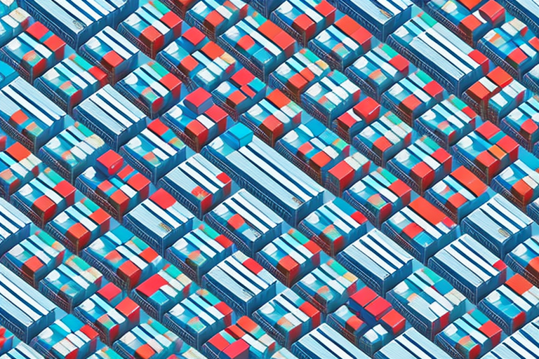 Various types of shipping containers organized neatly in a warehouse