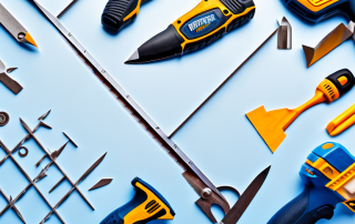Various drywall installation tools such as a utility knife