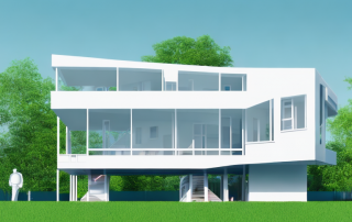 A modern multi-family prefab house with different sections visible