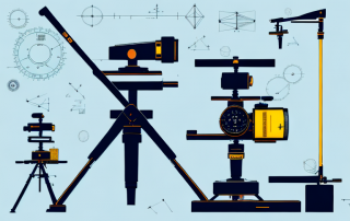 Surveying equipment like a theodolite and a measuring tape