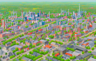 A detailed and colorful cityscape of north rhine-westphalia
