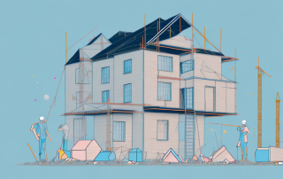 A house under construction with various construction materials scattered around