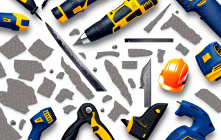 Various tools and equipment used in drywall installation