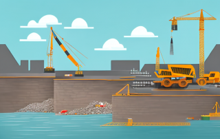 A construction site by a river