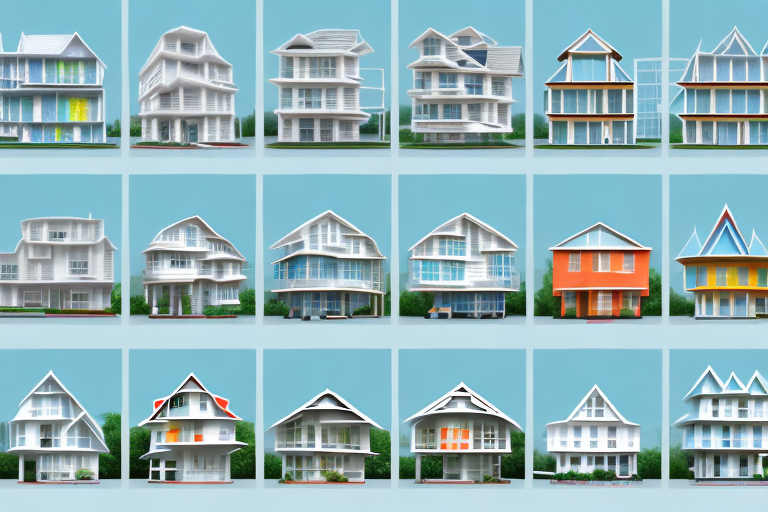 Several different styles of prefabricated houses side by side