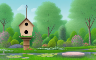 A lush and diverse garden with various plants and trees