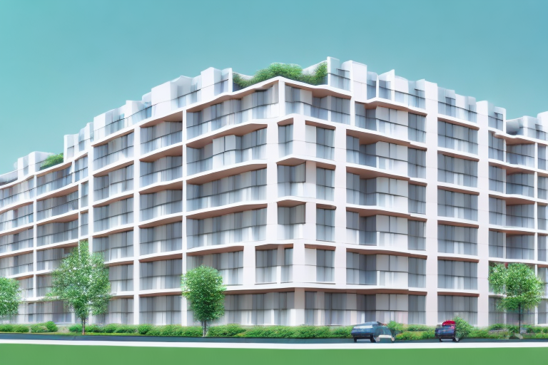 A six-unit apartment building in mid-construction