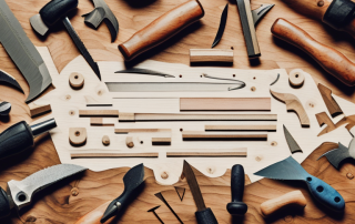 A variety of carpentry tools like a hammer
