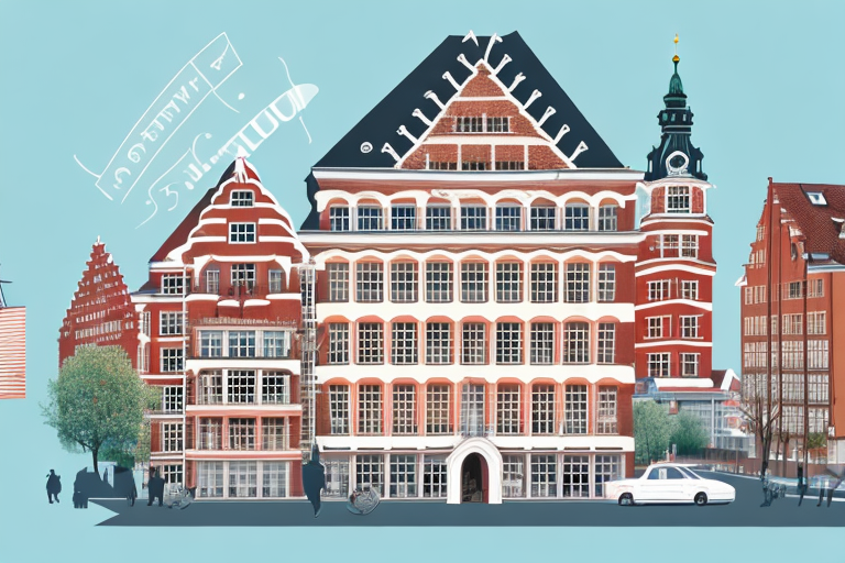 A charming traditional hamburg house with a 'for sale' sign in the front yard