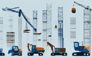 A construction site with various buildings in different stages of construction