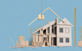 A house under construction with various building materials scattered around