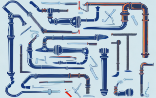 Various plumbing tools such as a wrench