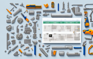 A construction site layout with various tools and equipment